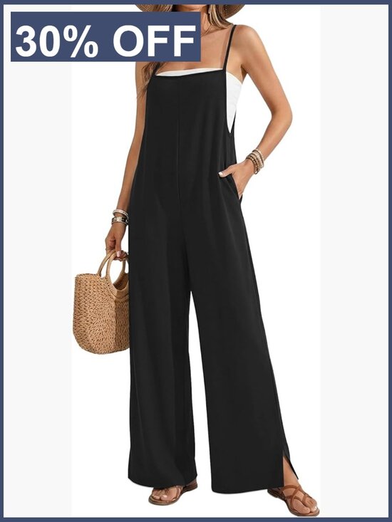 Pants - Casual Wide Leg Jumpsuit with Pockets Sleeveless Summer Romper